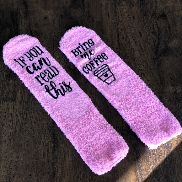 Pink Fuzzy “Coffee” Socks - Picture 2 of 3